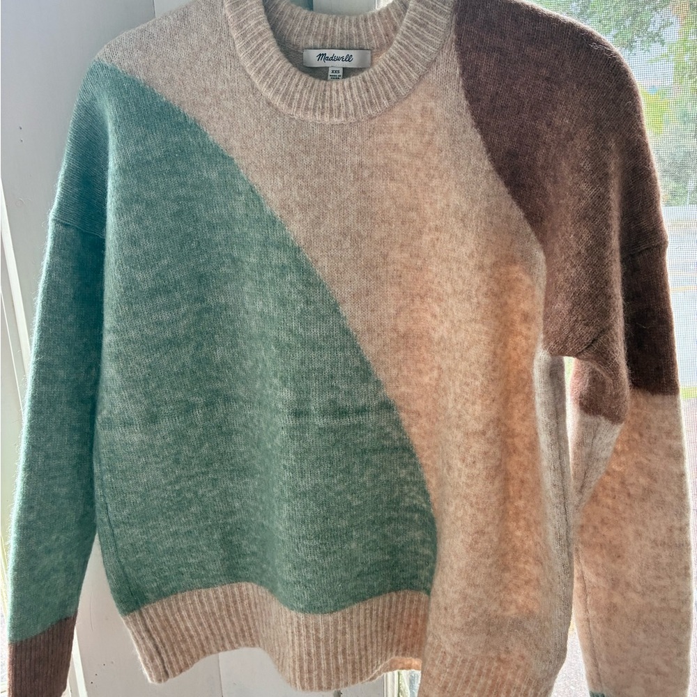 Madewell Tri-Tone Sweater - Green, Cream, Brown